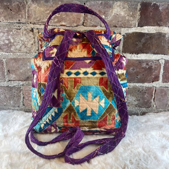 Handmade Quilted Aztec Pattern Backpack & Pouch Set In Multicolor Fabric - Picture 5 of 11
